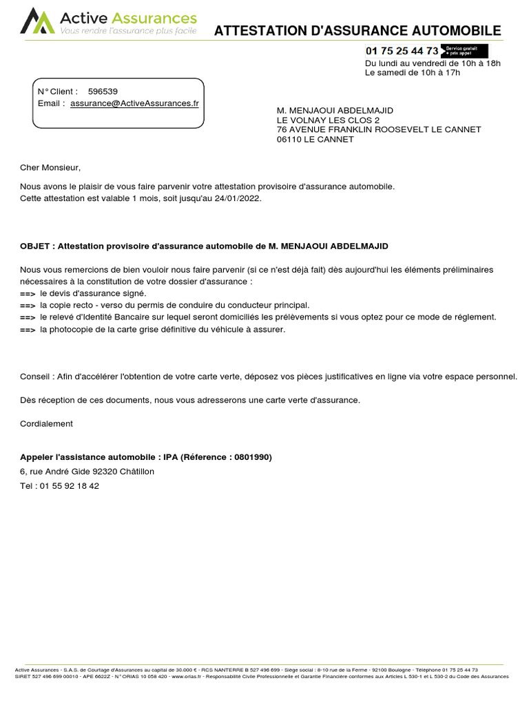 Exemple d'une attestation d'assurance automobile pour mieux comprendre vos documents officiels