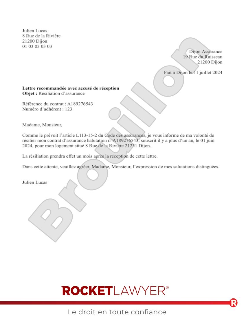 Lettre de résiliation