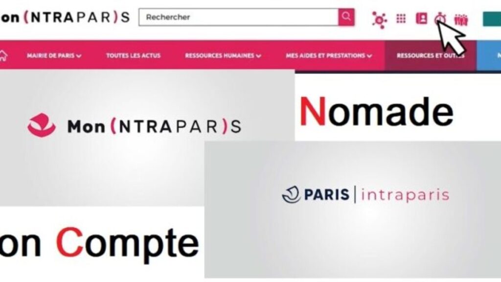 Interface d’IntraParis sur un appareil mobile illustrant la connexion via nomades.apps.paris.fr